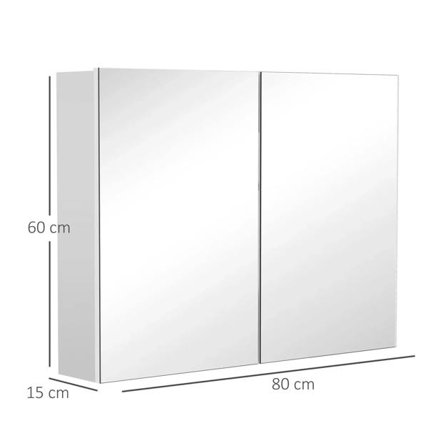 White double-door bathroom mirror cabinet, front view with 80 cm width markings