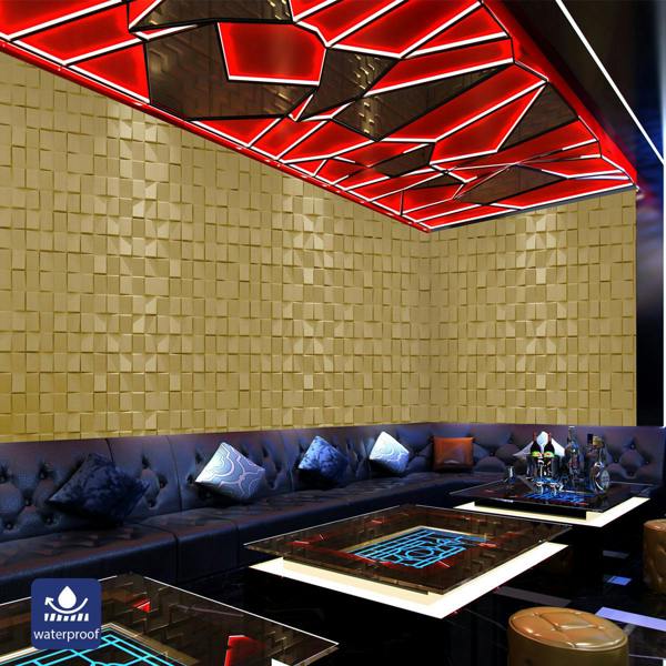 ENER-J Elegant 3D PU Leather Wall Panels - Square Pattern, 600x600mm, 10mm Thickness (Pack of 4) Size: 600 x 600 mm