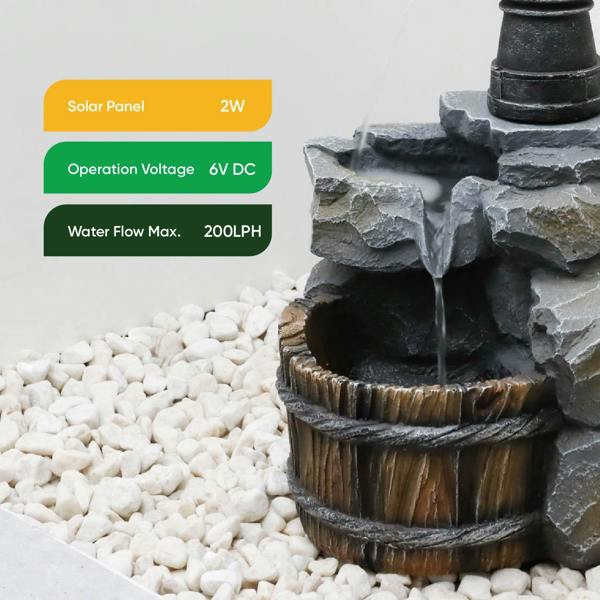 Gardenwize Solar Powered Hand Pump Water Feature – Garden Fountain with Rustic Charm for Patios, Gardens & Outdoor Spaces