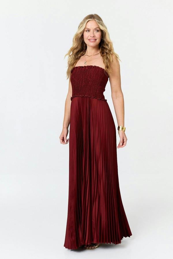 Rust | Pleated Texture Strapless Maxi Dress