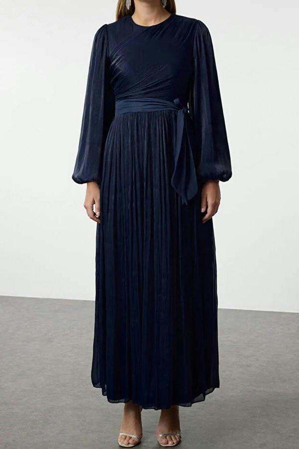 WOVCOR Belted Glittery Lined Chiffon Dress