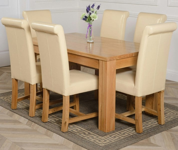 That's Furniture Dakota Medium Oak Dining Table with Washington Leather Chairs