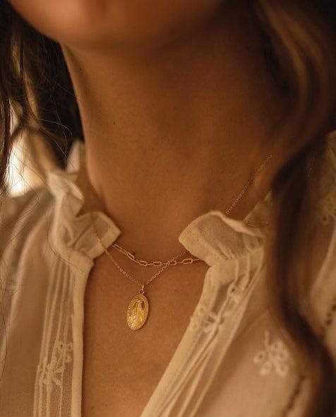 Dainty 14K Gold Virgin Mary Miraculous Medal Choker Necklace - Necklaces - Elk & Bloom