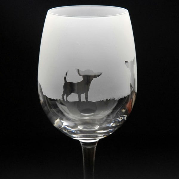 Glyptic Glass Art Chihuahua Dog Crystal Wine Glass - Hand Etched/Engraved Gift