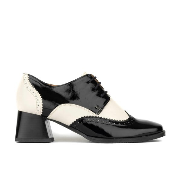Embassy London Ziggy - Black & White - Women’s Patent Leather lace-up Brogue Heel