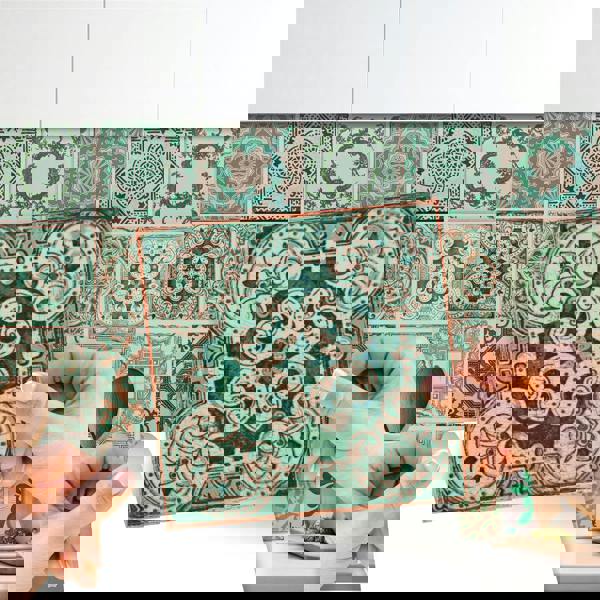 WT1585 - Vintage Green Antique Azulejo Wall Tile Sticker Set - 15 x 15 cm (6 x 6 in) - 24 pcs