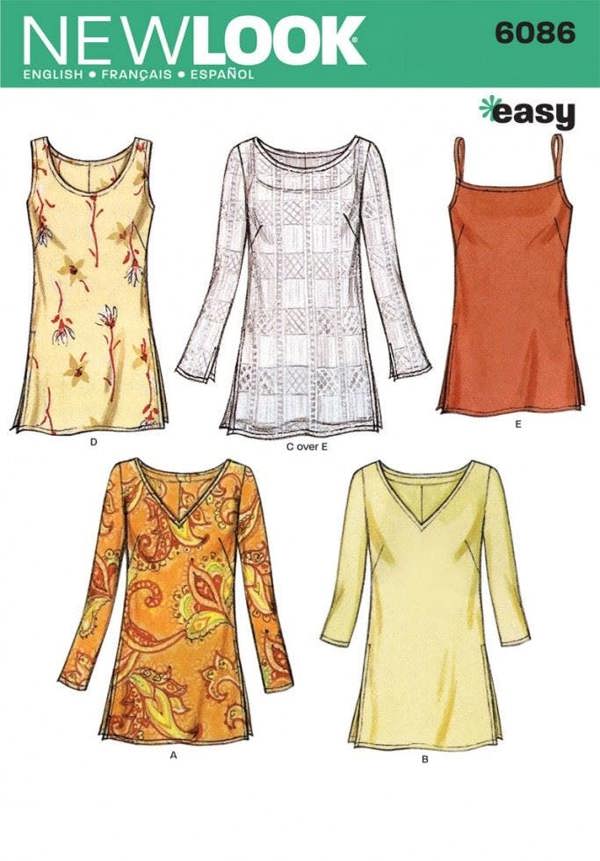 New Look Sewing Pattern 6086, Tops for Women, 10-12-14-16-18-20-22 - Easy