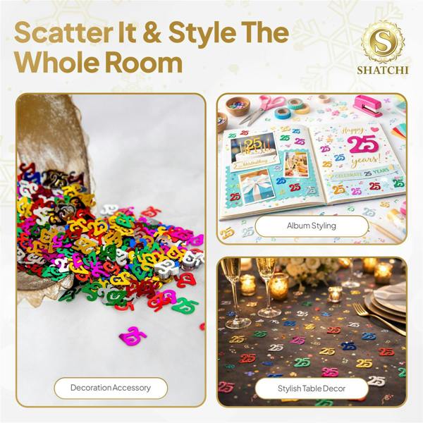 25th Birthday Multicolour Foil Metallic Confetti Party Decoration Packs, 1, 2 or 4 Pack image 7