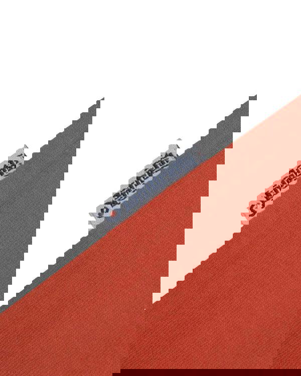 Lambretta Mens Scooter Helmet Graphic Mod Ska Casual T-Shirts, close-up of the tag and fabric showing the Levi's logo on a bright orange T-shirt.