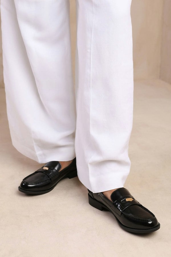 Where's That From Denver Wide Fit Slip on Loafer With Gold Detailing in Black