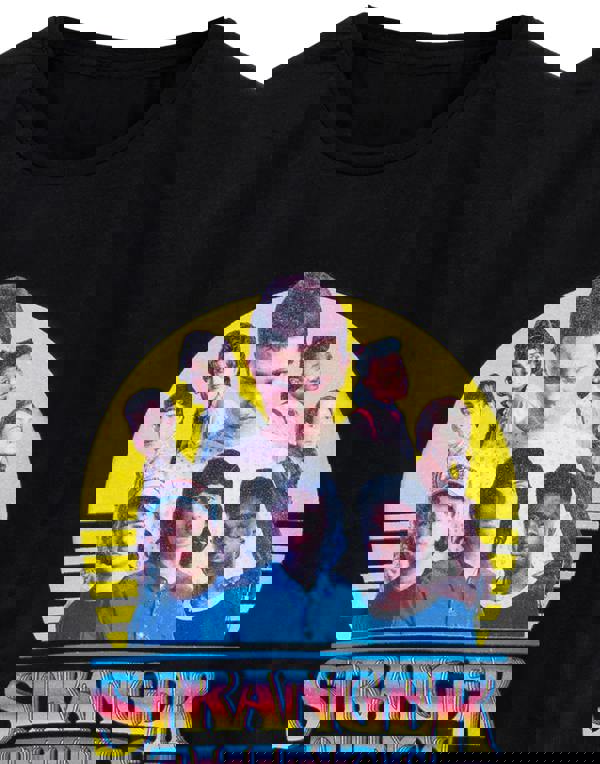 Stranger Things Girls Black Multi-Character Placement Print Short Sleeved T-Shirt