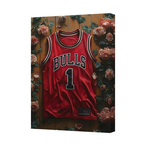 Benjamin Tate Design Chicago Bulls Jersey Canvas Wall Art Floral Backdrop