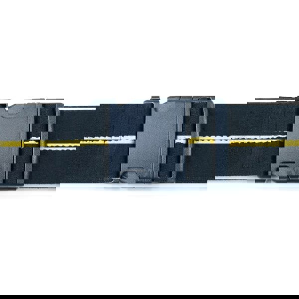 mens fabric belt in black showing the buckle design