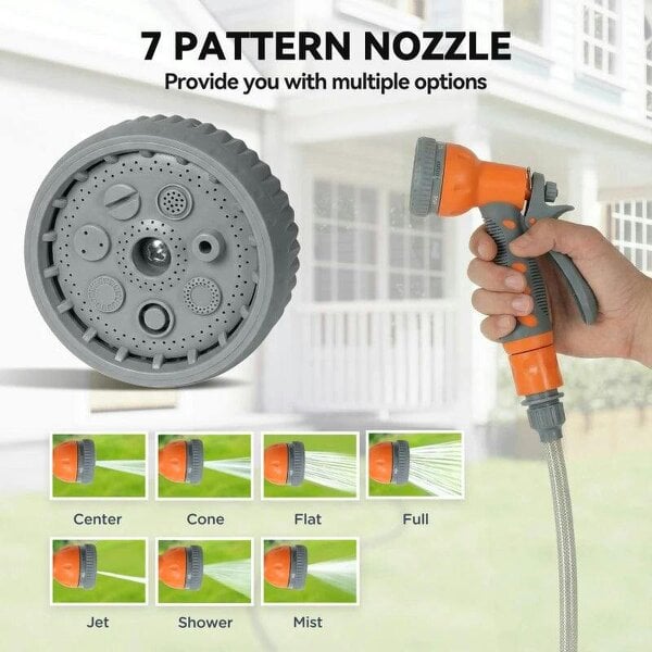 Bobobiy 10m Garden Hose Reel Wall Mounted Auto Rewind with 7 Patterns Spray Nozzle, Includes Wall Fixings, Orange