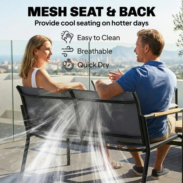 4 Seater Garden Furniture Set with Loveseat, Armchairs, Table, Metal Garden Sofa Set with Breathable Seats, Grey