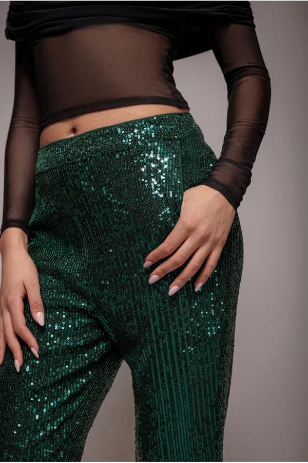 Sequin Cuffed Ankle Trouser - Emerald TR360