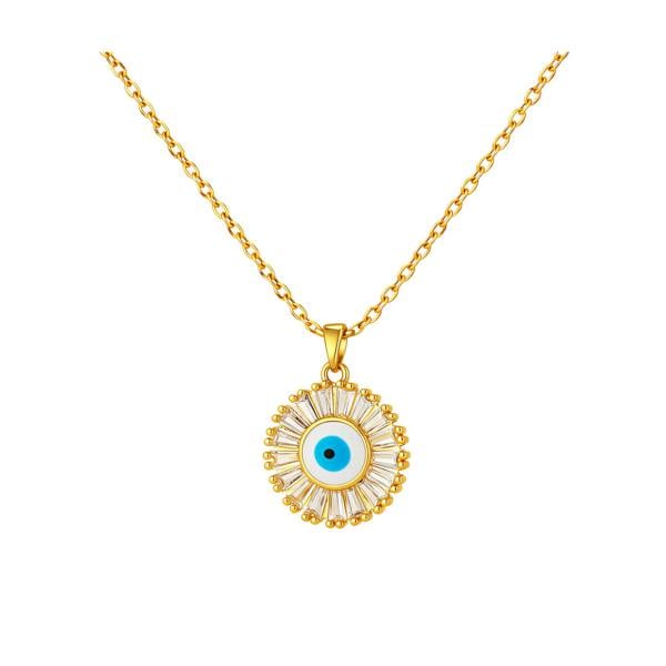 Serafina Theia Necklace - 18K Gold Plated Stainless Steel Evil Eye Necklace with Cubic Zirconia