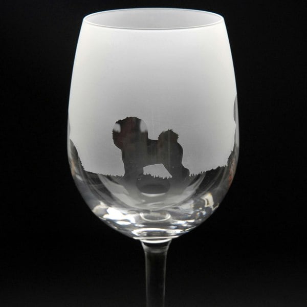 Glyptic Glass Art Bichon Frise Dog Crystal Wine Glass - Hand Etched/Engraved Gift