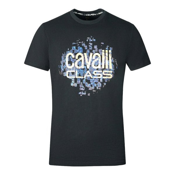 Cavalli Class Gradien Scales Design Logo T-Shirt - Black