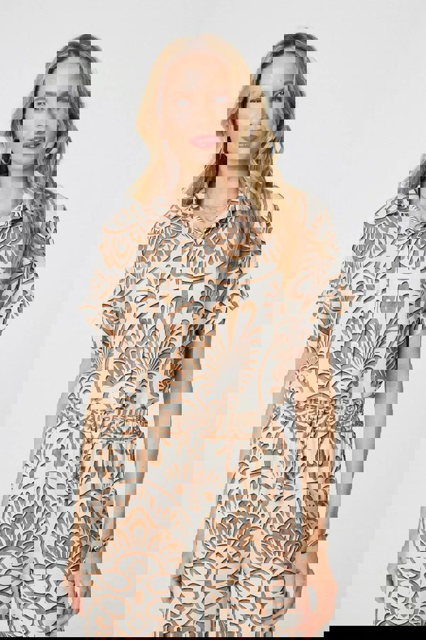 Beige | Printed Button Down Short Sleeve Shirt