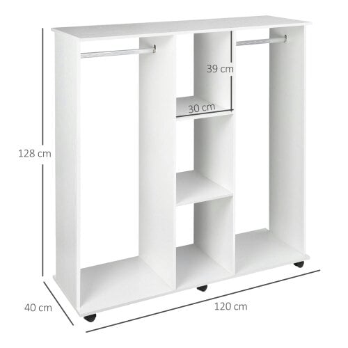 Wyld Haus Belario White Double Open Wardrobe With Shelves Hanging Rail And Lockable Wheels