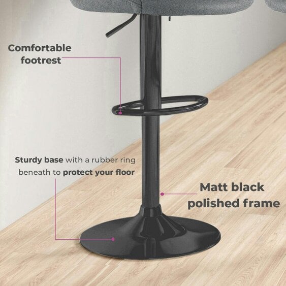 Neo Dark Grey Fabric & Black Steel Bar Stool Set of Two