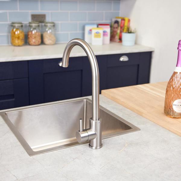 Top-Fix | Vito Swan Neck Style Kitchen Mixer Tap | Brushed Steel Finish