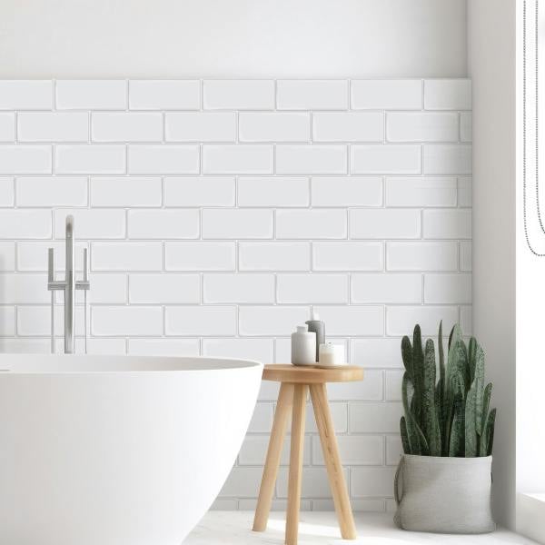 WALPLUS WT3D1805 - Pure White Mosaic 3D Tile Sticker 30.5 x 15.4cm (12 x 6 in) - 20pcs in a pack