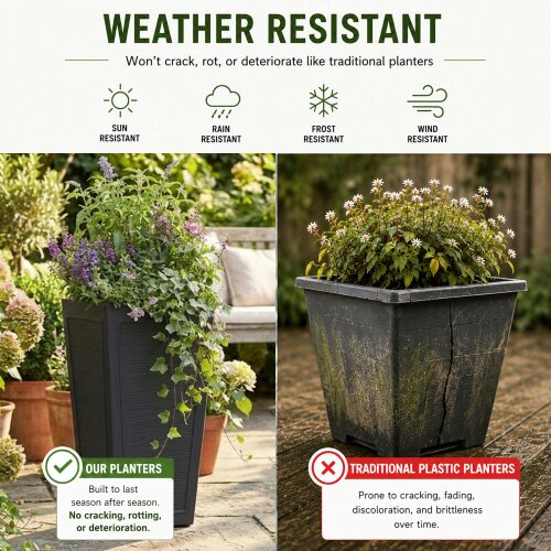 Nicoman Avondale Black Plaster Wood Recycled Rubber Tall Planter Pot
