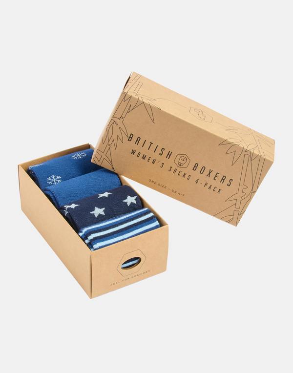 British Boxers Women's Bamboo Four-Pair Sock Gift Box – Starry Night