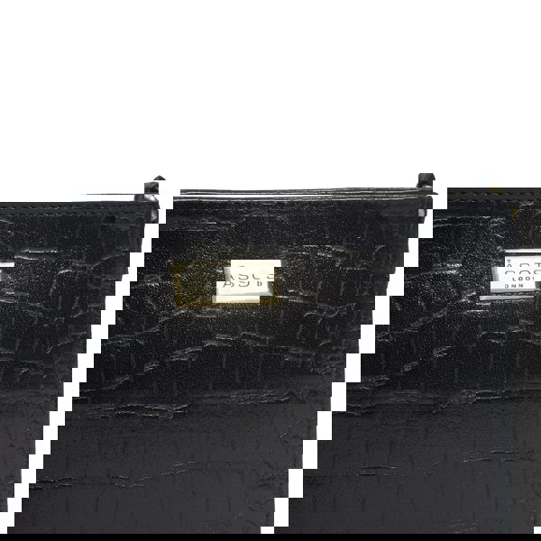Assots London 'SUSAN' Black Croc Real Leather Rectangle Box Crossbody Bag