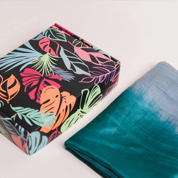 Blue & Emerald Ombré Silk Scarf – Hand-Dyed Mulberry Silk, Wedding Guest & Eid Wrap