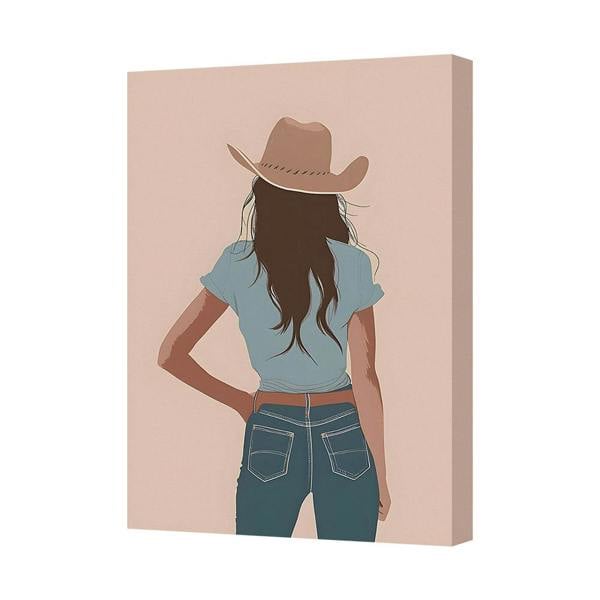 Benjamin Tate Design Canvas Wall Art Print Of Woman In Cowboy Hat Back View