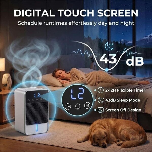 Bobobiy 400mL/Day Small Dehumidifier, RGB Mood Lights, Timer, LED Display, Dehumidifier for Home, Bedroom