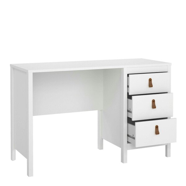 Wyld Haus Wildberry Matt White Wooden Desk 3 Drawers Leather Handles