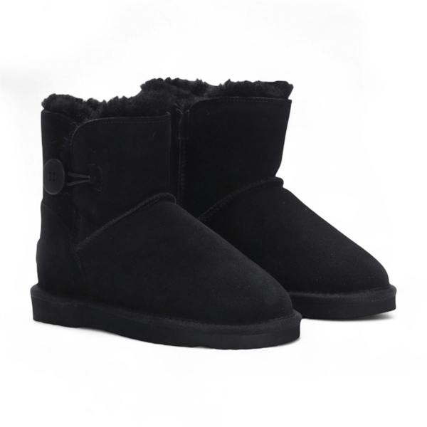 Infinity Leather Women's Sheepskin Suede Black Ankle Bootie Warm Winter Boots - Alpine