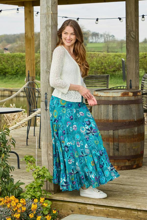 Mudflower Flower Printed Tiered Maxi Skirt