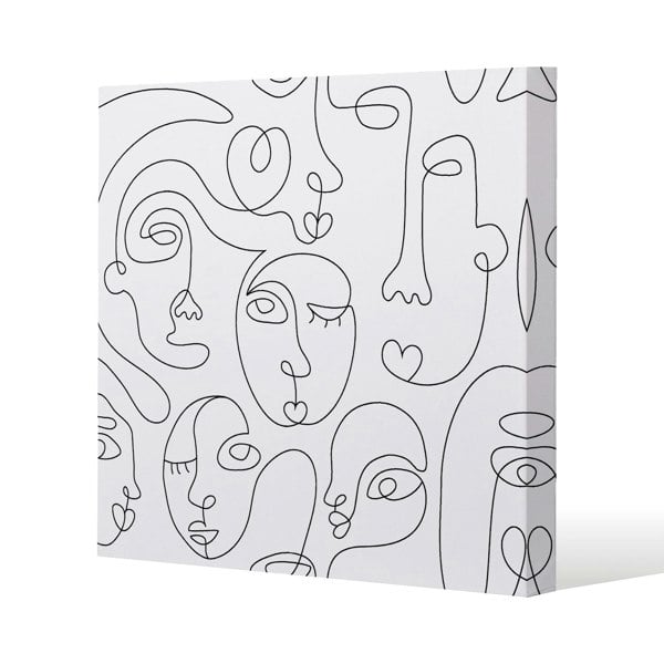 Benjamin Tate Design line drawing of faces Slim Style Canvas Print  20x20cm , 15mm Slim Real wood.