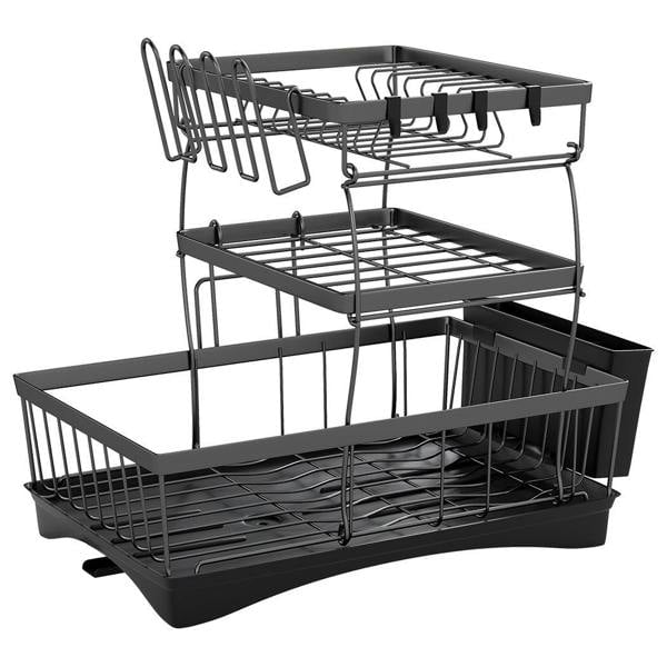 Toque Dish Drying Drainer Rack 3 Tier with Drip Tray Plate Cup Cutlery Holder