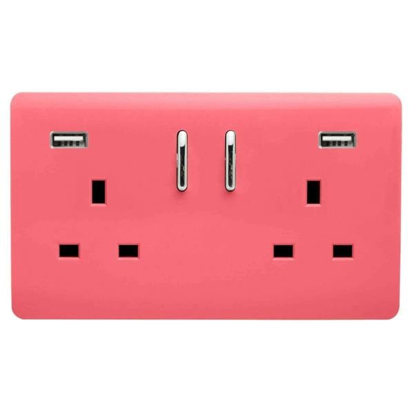 Trendi Switch 2 Gang USB 3100mA Plug Socket in Strawberry Red