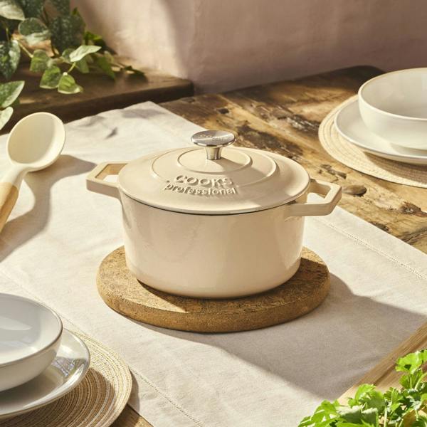 Cooks Professional 20cm Cast Iron Casserole | Ivory