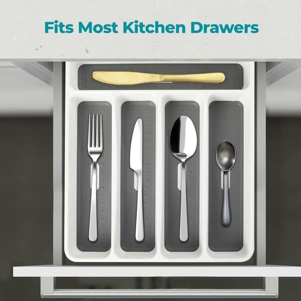 Top 3 5 Compartment Utensil Cutlery Tray Organiser White and Grey