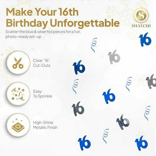 16th Birthday Blue & Silver Metallic Confetti Decoration Set for Party Tables image 4