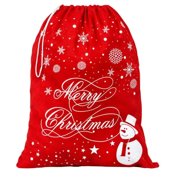 Shatchi 60cm x 50cm Red Felt Christmas Sack with Snowman and Snowflake Print - 1 Pack - Red - Christmas sack