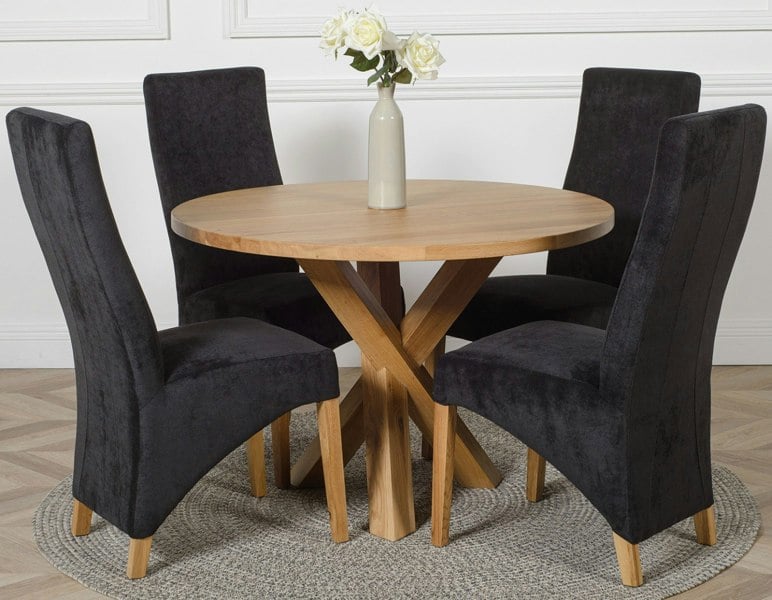 That's Furniture Oregon Round Oak Dining Table with Lola Fabric Chairs