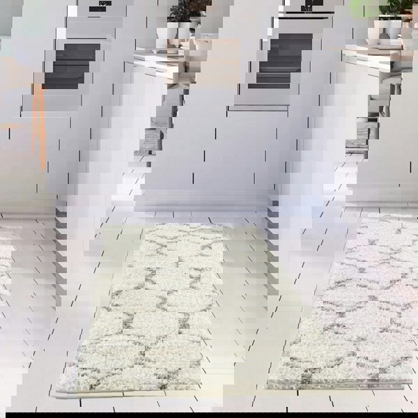 Trellis Design Thick Shaggy Area Rugs Ivory