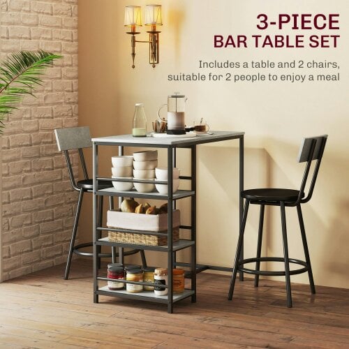 Wyld Haus Raco Sera Wooden Grey And Black 3 Piece Kitchen Dining Set With Integrated Shelving