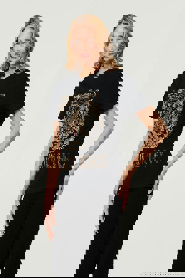 Black | Diamante Graphic Print Relaxed T-Shirt
