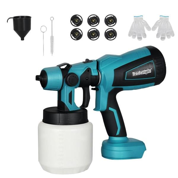 Traderight Cordless Paint Sprayer 18V Electric Spray Gun 1000ml HVLP 6 Nozzles