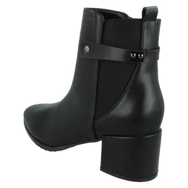Spot On Ladies Spot On Mid Block Heel Ankle Boots with Back Strap F51239